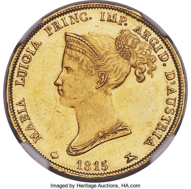 Parma. Maria Luigia gold 40 Lire 1815 MS61 NGC