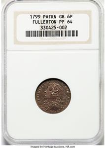 George III silver Proof Pattern "Fullerton" 6 Pence 1799 PR64 NGC