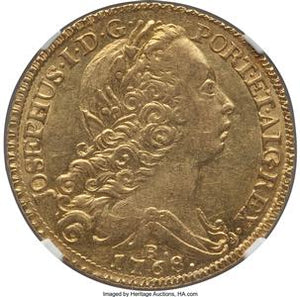 Jose I gold 6400 Reis 1768-R AU58 NGC