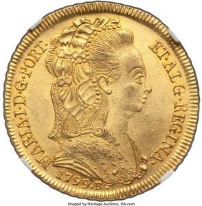 Maria I gold 6400 Reis 1799-R MS62 NGC