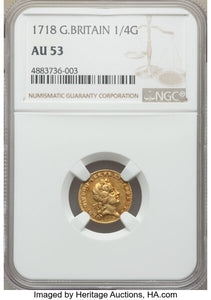 George I gold 1/4 Guinea 1718 AU53 NGC