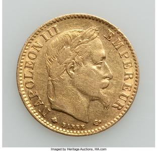 Napoleon III gold 10 Francs 1864-A VF (surface hairlines)