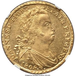 João Prince Regent gold 6400 Reis 1808-R MS61 NGC