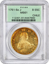 CHILE - Gold 8 Escudos - 1751-SO J FERDINAND VI MS61 PCGS OGH KM# 3 - RARE!