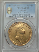 RARE! Mexico - Gold 8 Escudos 1822-MO JM Augustin I Iturbide AU-55 PCGS - Coin