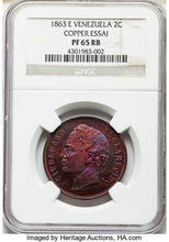 Venezuela - Republic copper Proof Essai 2 Centavos 1863-E PR65 Red and Brown NGC