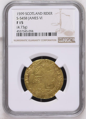 Scotland - 1599 James VI Gold Rider of 100 Schillings - F-15 NGC