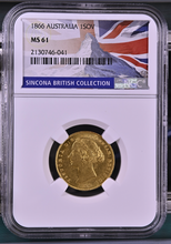 Great Britain Gold 1 Sovereign 1866 - Sydney, Australia Reverse - MS-61 NGC