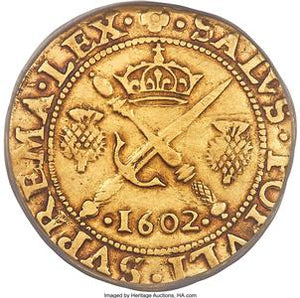 James VI gold Sword And Scepter Piece 1602 VF35 PCGS