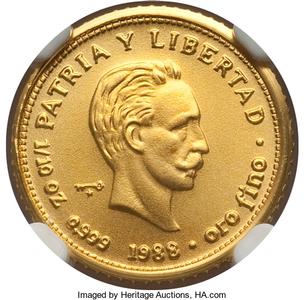Republic gold 10 Pesos 1988 MS68 NGC
