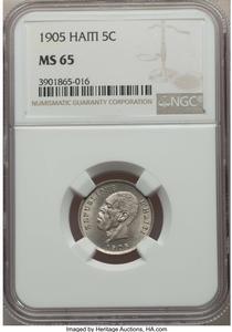 Republic 5 Centimes 1905-(w) MS65 NGC