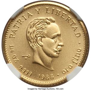 Republic gold 25 Pesos 1988 MS67 NGC