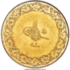 Mehmed V gold 250 Kurush AH 1327 Year 4 (1912/1913) AU53 NGC