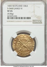 James VI (I) gold Sword and Scepter 1602 VF35 NGC