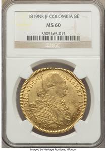 Ferdinand VII gold 8 Escudos 1819 NR-JF MS60 NGC