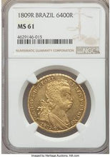 João Prince Regent gold 6400 Reis 1809-R MS61 NGC