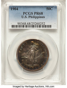 1904 50C Philippines 50 Centavos PR68 PCGS