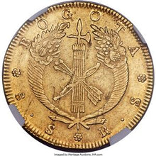 Republic gold 8 Escudos 1832 BOGOTA-RS AU53 NGC