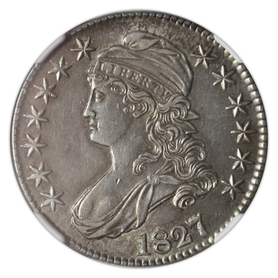 Silver 50C Half Dollar 1827/6 Capped Bust AU-58 NGC - Coin