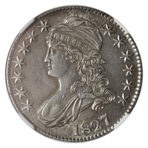 Silver 50C Half Dollar 1827/6 Capped Bust AU-58 NGC - Coin
