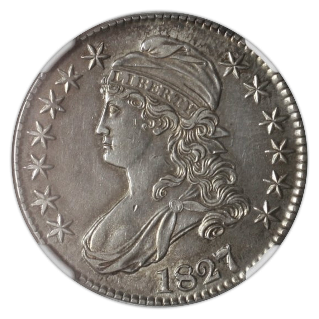 Silver 50C Half Dollar 1827/6 Capped Bust AU-58 NGC - Coin
