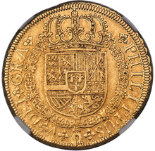 Spain: Philip V gold 8 Escudos 1729 S-P AU53 NGC