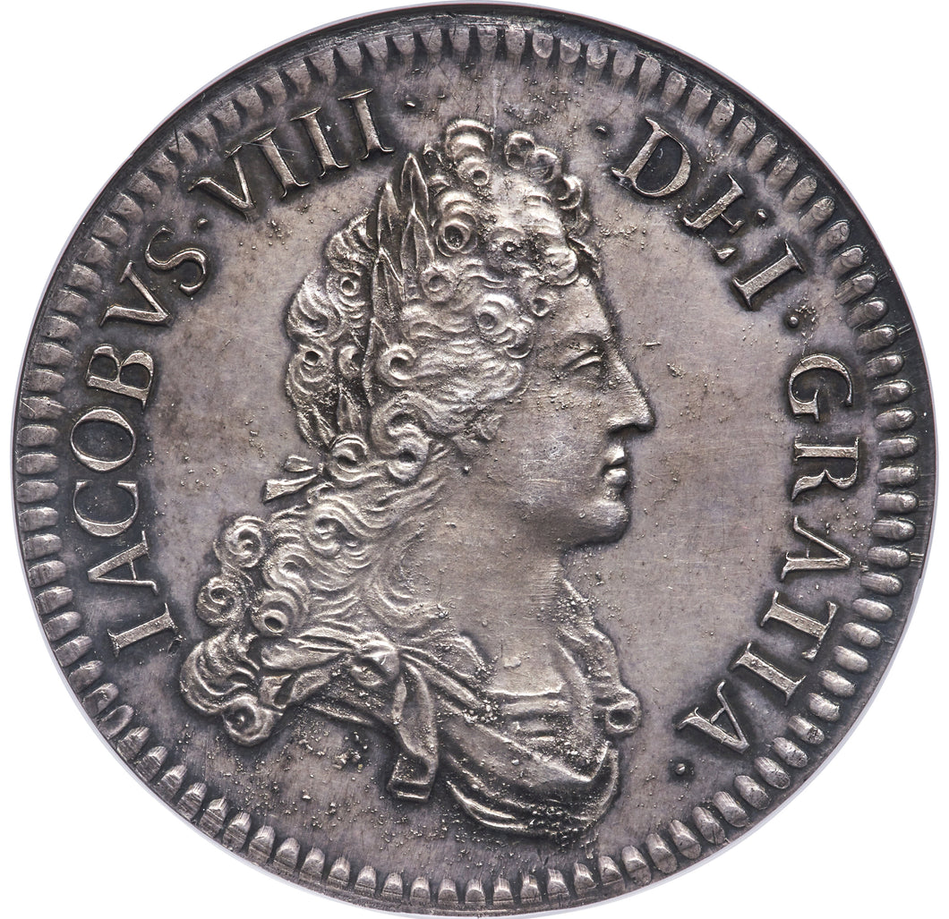 Scotland: James VIII silver Restrike Pattern Crown 1716-Dated (1828) AU58 NGC