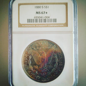RAINBOW! Silver Morgan Dollar 1880-S MS-67 STAR NGC - Coin