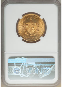Cuba: Republic gold 10 Pesos 1916 MS61 NGC