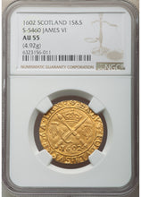 Scotland: James VI (I) gold Sword and Scepter 1602 AU55 NGC