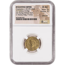 DEAL! AD 491-518 Byzantine Empire Anastasius I AV Solidus Ch AU NGC - Ancient Gold Coin