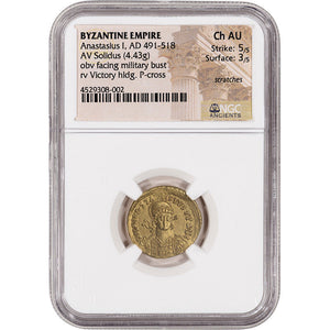 DEAL! AD 491-518 Byzantine Empire Anastasius I AV Solidus Ch AU NGC - Ancient Gold Coin