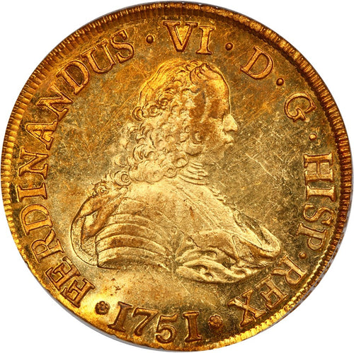 CHILE - Gold 8 Escudos - 1751-SO J FERDINAND VI MS61 PCGS OGH KM# 3 - RARE!