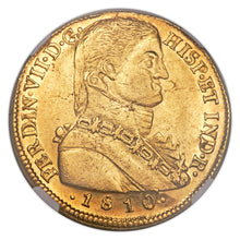Gold 8 Escudos 8E 1810 So-FJ Chile Ferdinand VII AU-55 NGC - Coin