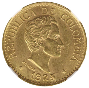 Colombia - Gold 5 Pesos 1925 Medellin MS-63 NGC - Coin