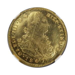 Colombia - Gold 8 Escudos 1807-P JF MS-61 NGC - Coin