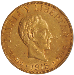 Cuba Gold 20 Pesos 1915 AU-53 PCGS - Coin