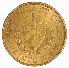 Cuba Gold 20 Pesos 1915 AU-58 NGC Wings - Coin