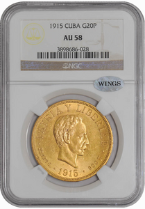 Cuba Gold 20 Pesos 1915 AU-58 NGC Wings - Coin