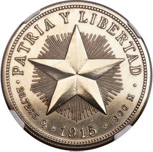 Cuba Republic Proof Star Peso 1915 PR-62 NGC - Proof Coin