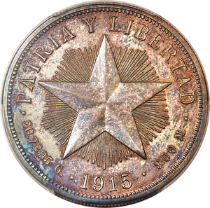 Cuba Republic Proof Star Peso 1915 PR-63 PCGS - Proof Coin