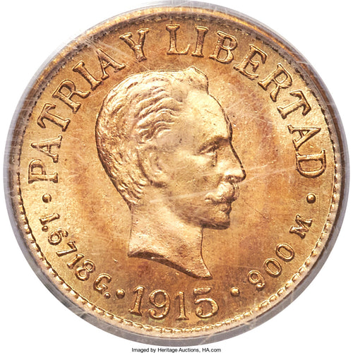 HIGH GRADE! Cuba Republic Gold Peso 1915 MS66 PCGS - Coin