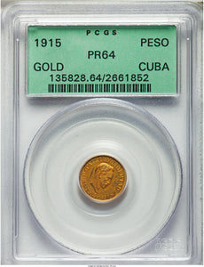 DEAL! - Cuba Republic Gold Proof Peso 1915 PR-64 PCGS - Proof Coin