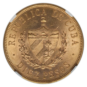 Gold 10 Pesos Cuba 1916 MS-62 NGC - Coin