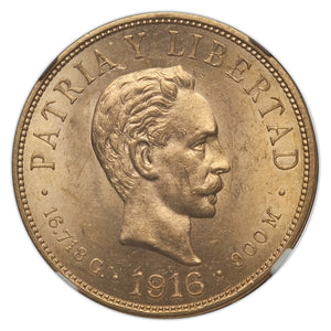 Gold 10 Pesos Cuba 1915 MS-62 NGC Ex EMO Collection - Coin
