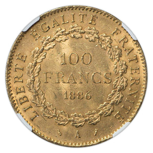Gold 100 Francs 1886-A France MS-62 NGC - Coin