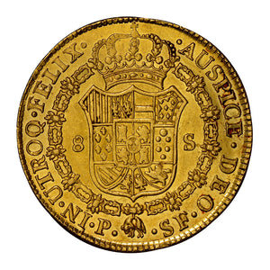 HIGH GRADE! Gold 8 Escudos 8E Columbia 1790-P SF MS-61 NGC - Coin