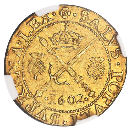 RARE! Gold Sword and Scepter Scotland James VI 1602 MS-61 NGC - Coin