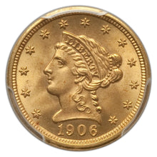 HIGH GRADE! Gold $2.50 United States 1906 MS-66 PCGS - Coin