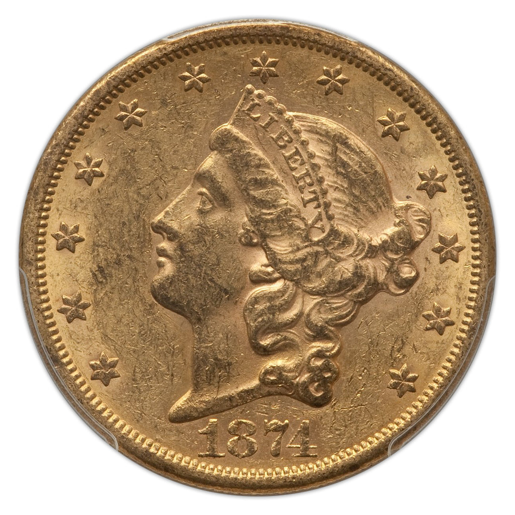 Gold $20 Liberty Double Eagle (Saddle Ridge Hoard) 1874-S MS-60 PCGS - Coin